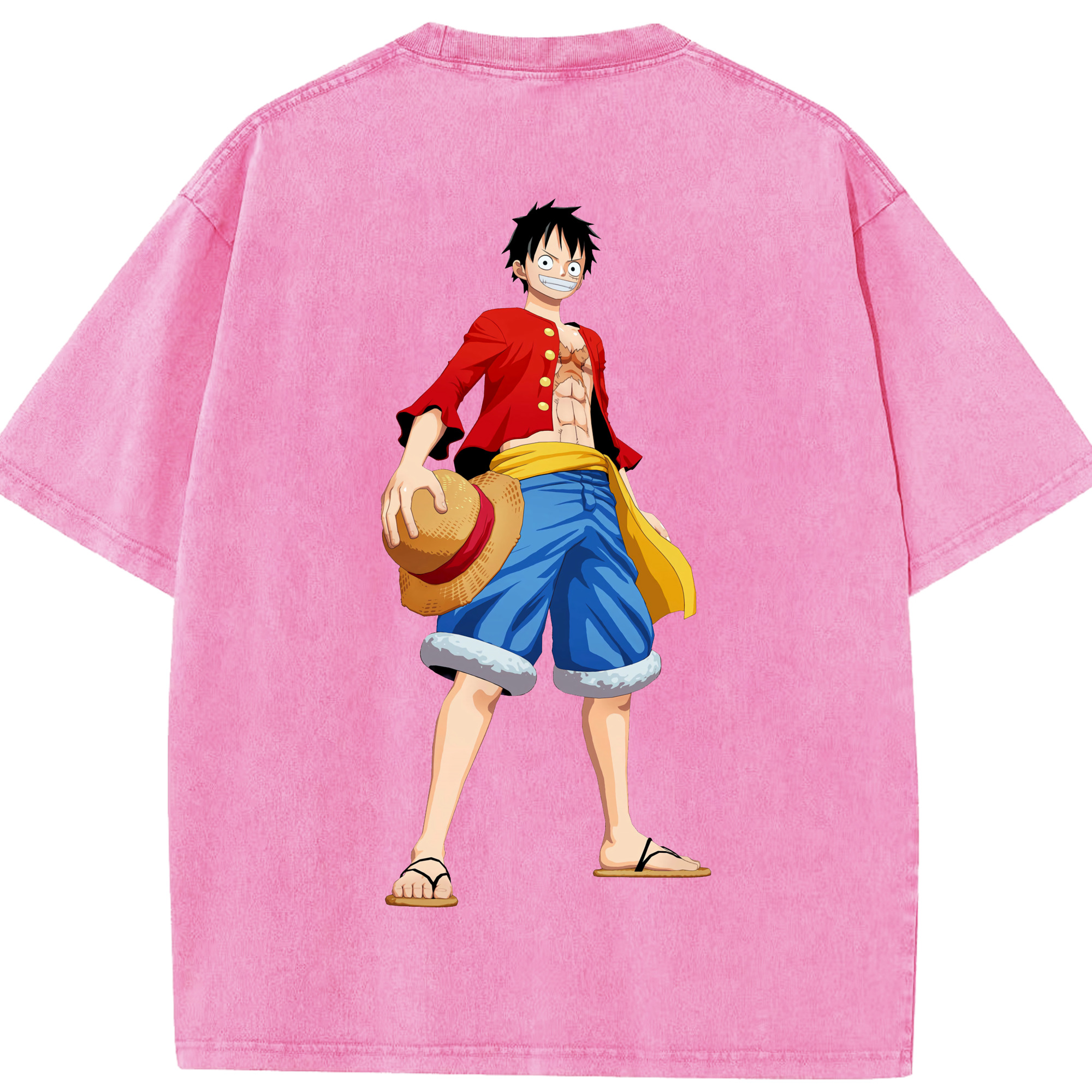 ワンピース モンキー・D・ルフィ ONE PIECE Monkey D. Luffy 綿100% ヴィンテージ風 半袖Tシャツ（背面プリント）
